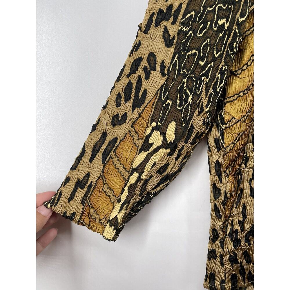Alberto Makali Blouse Top Womens Gold Leopard Animal Print M‎ Stretch 3/4 Sleeve - Picture 8 of 10